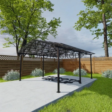 Двухскатный навес бронзово-серого цвета, монолитный поликарбонат 4500*14000