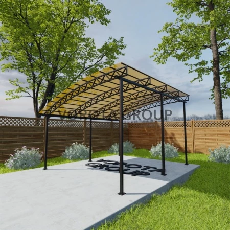 Полуарочный навес желтого цвета, монолитный поликарбонат 6500*14000