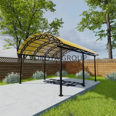 Арочный навес желтого цвета, сотовый поликарбонат 5500*7000